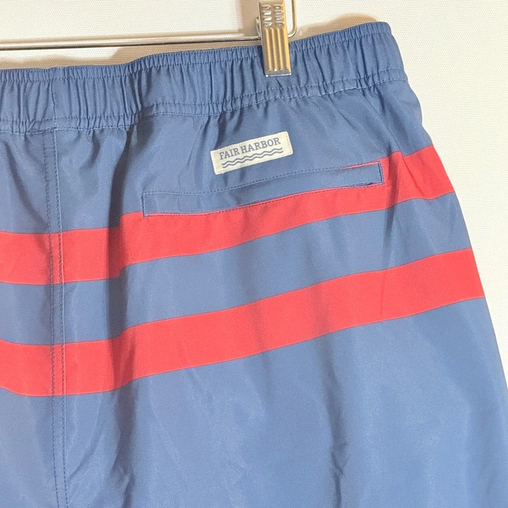Fair Harbor Men XXL Mastos Swim Trunks Board Shorts Nautical Classic Blue Stripe